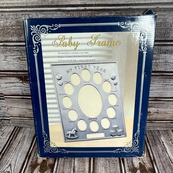 MY FIRST YEAR Baby Photo Picture Frame Brushed Nickel 13 Photo Openings NOB NEW - Picture 4 of 10